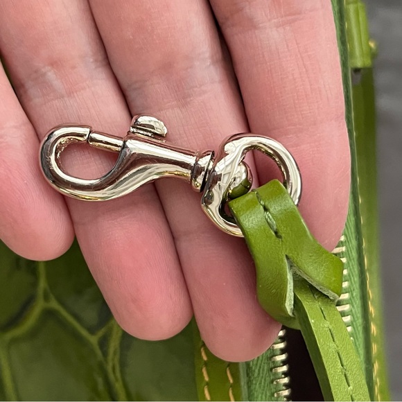 Dooney & Bourke DILLEN "CROCO" Leather Double Pocket Satchel LIME GREEN - Picture 13 of 15